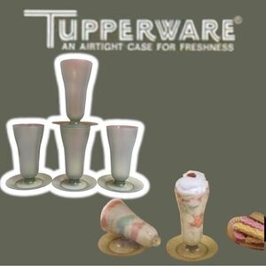 Vintage Tupperware Smokey Gray Parfait Dessert Ice Cream Soda Cups with Stands